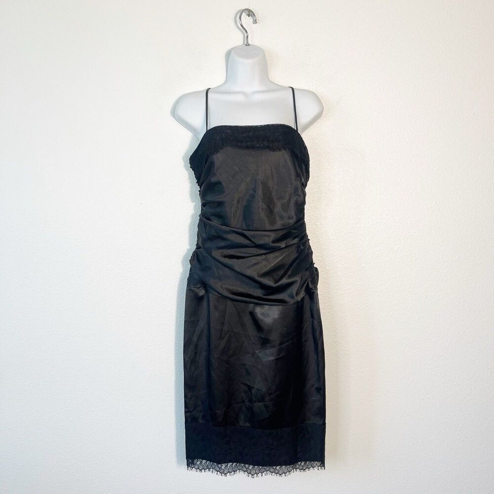 Vintage Y2K Satin Lace Trim Slip Dress by A.B.S Allen Schwartz Whimsigoth Size 6